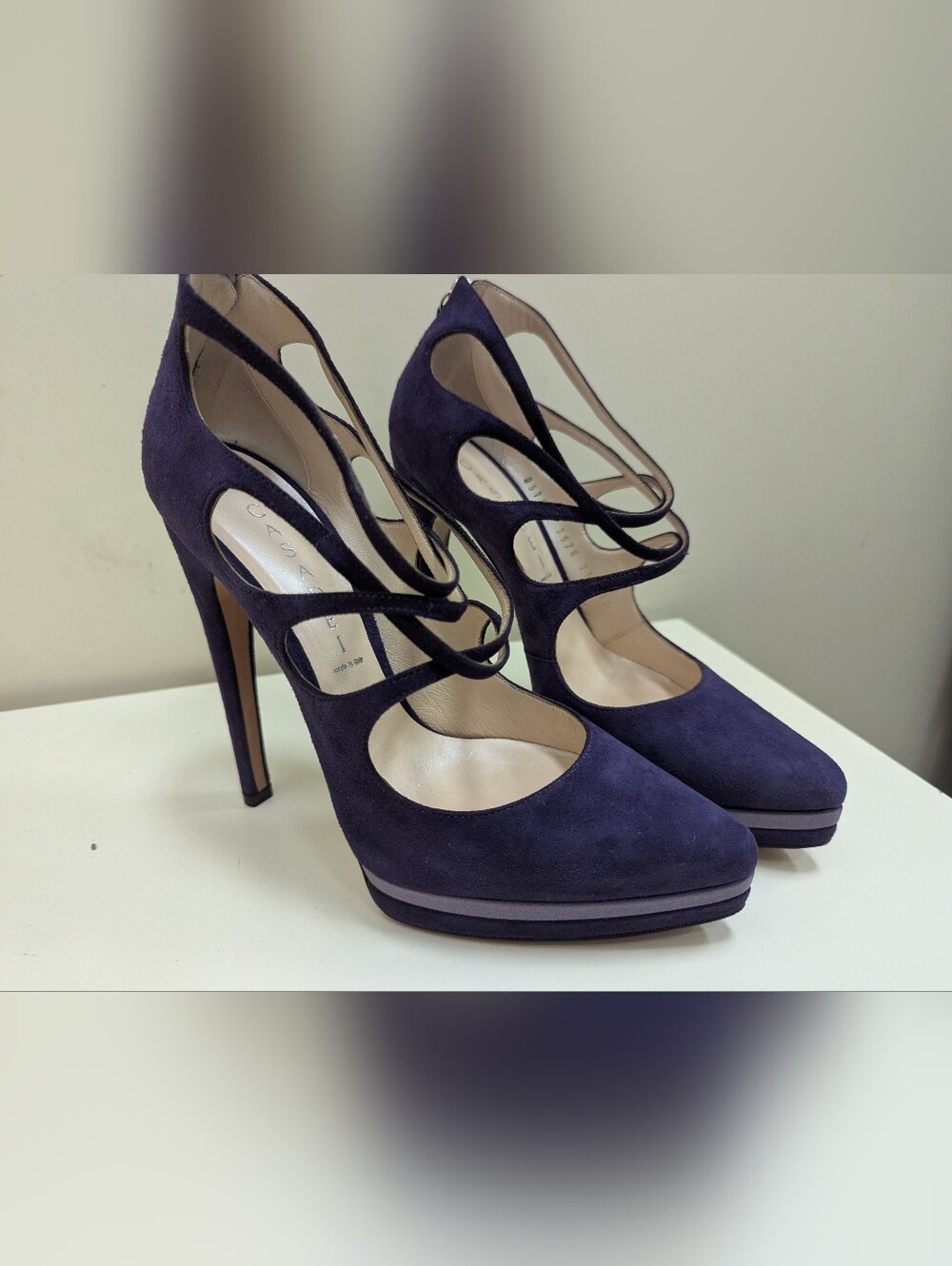 Cassedei Purple Suede Platform Strappy Stilettos 8.5 B